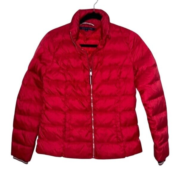 Tommy Hilfiger Red Quilted Puffer Jacket Womens S Lightweight Full Zip - Picture 1 of 6